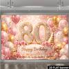 Fondo de pancarta de fiesta de 80 cumpleaños en plano 2D con número 80 incrustado con diamantes, tema de cumpleaños 80 hecho de material de poliéster
