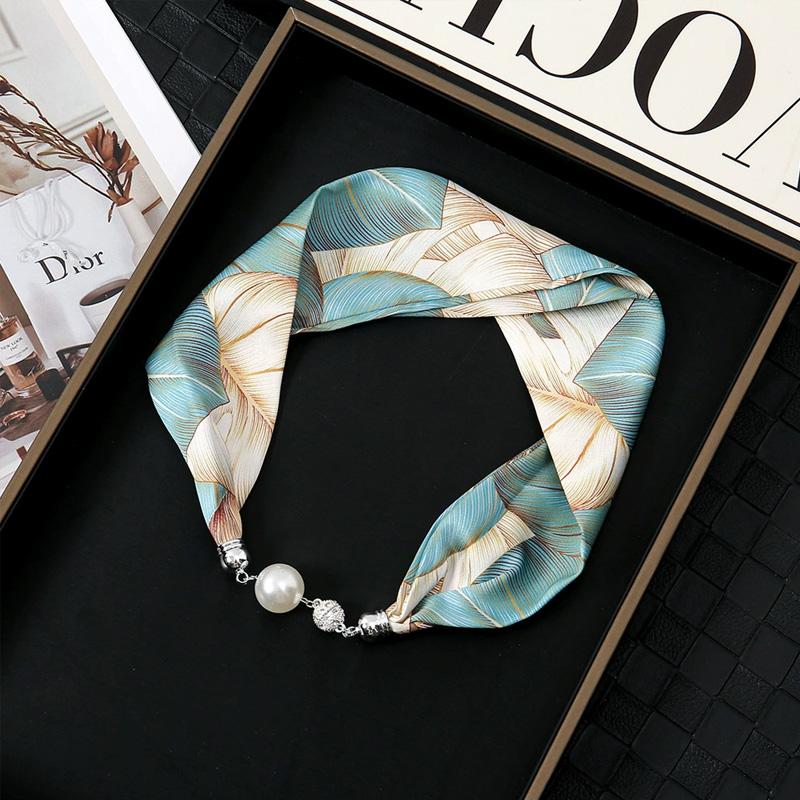 1Pc Cloth Accessories Versatile Patterned Texture Pearl Fashion Neck Protection Scarf Magnetic Silk Scarf