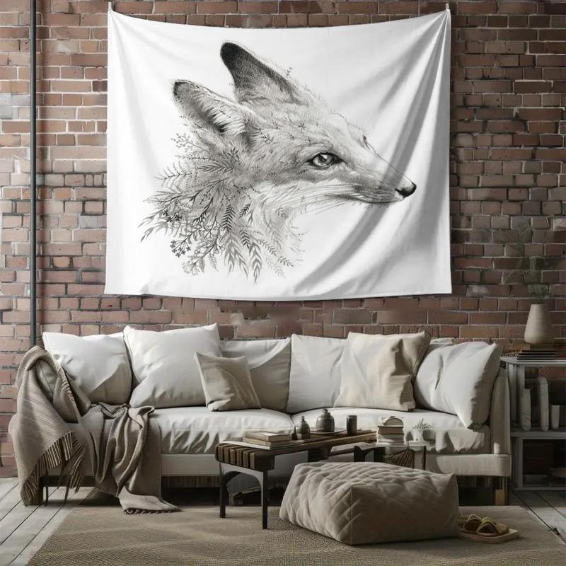 Botanical Fox Tapestry Wall Hanging Nature Forest Animal Home Decor Room Aesthetic Vintage Tapestry Dorm Wall Art Gift