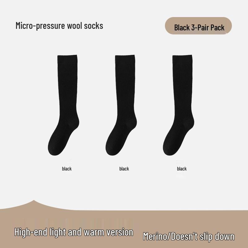 Women's Merino Wool Knee-High Socks - Light, Warm, Ribbed Leg Warmers for Autumn & Winter