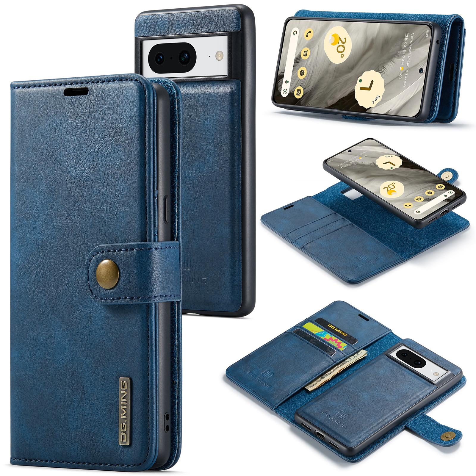 

DG.MING For Google Pixel 8 Detachable Magnetic Phone Case Drop Proof Split Leather Wallet Stand Cover Blue