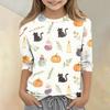 Kids Halloween Print Crew Neck Three Quarter Sleeve Casual T Shirt Top Boys Girls Comfortable Fit Lightweight Fabric