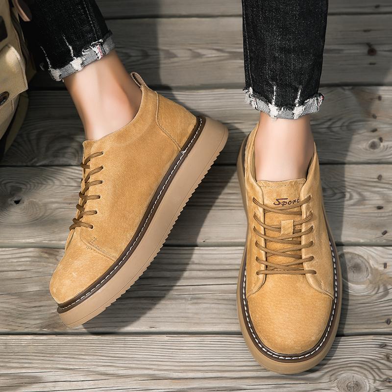 Fashion Men Basic Boots Casual Genuine Leather Boots Comfy Flat Soled Round Toe Classic Lace-Up Oxford Shoes Breathable Outdoor Shoes