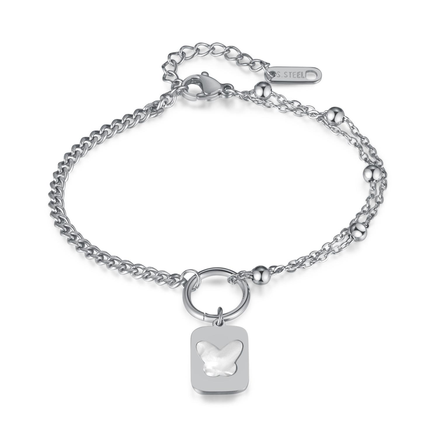 

Модный квадратный кулон из нержавеющей стали, простой и универсальный двойной браслет из титановой стали для женщин