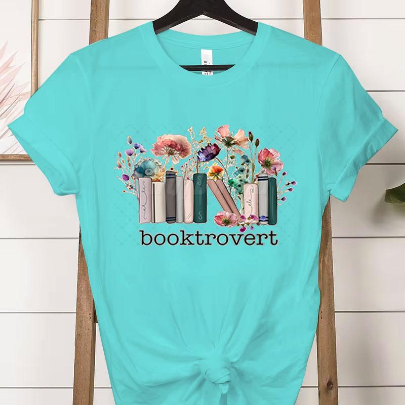 Booktrovert Fashion Casual Tshirts Funny Book Lover Summer Short Sleeve Tee Trendy Vintage Bookish Flower Classic Tops Clothes