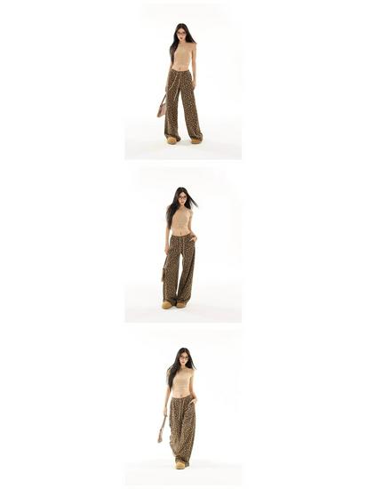 Unisex Camouflage Leopard Print Elastic Waist Wide-Leg Pants - Comfortable, Slimming, and Versatile Casual Wear