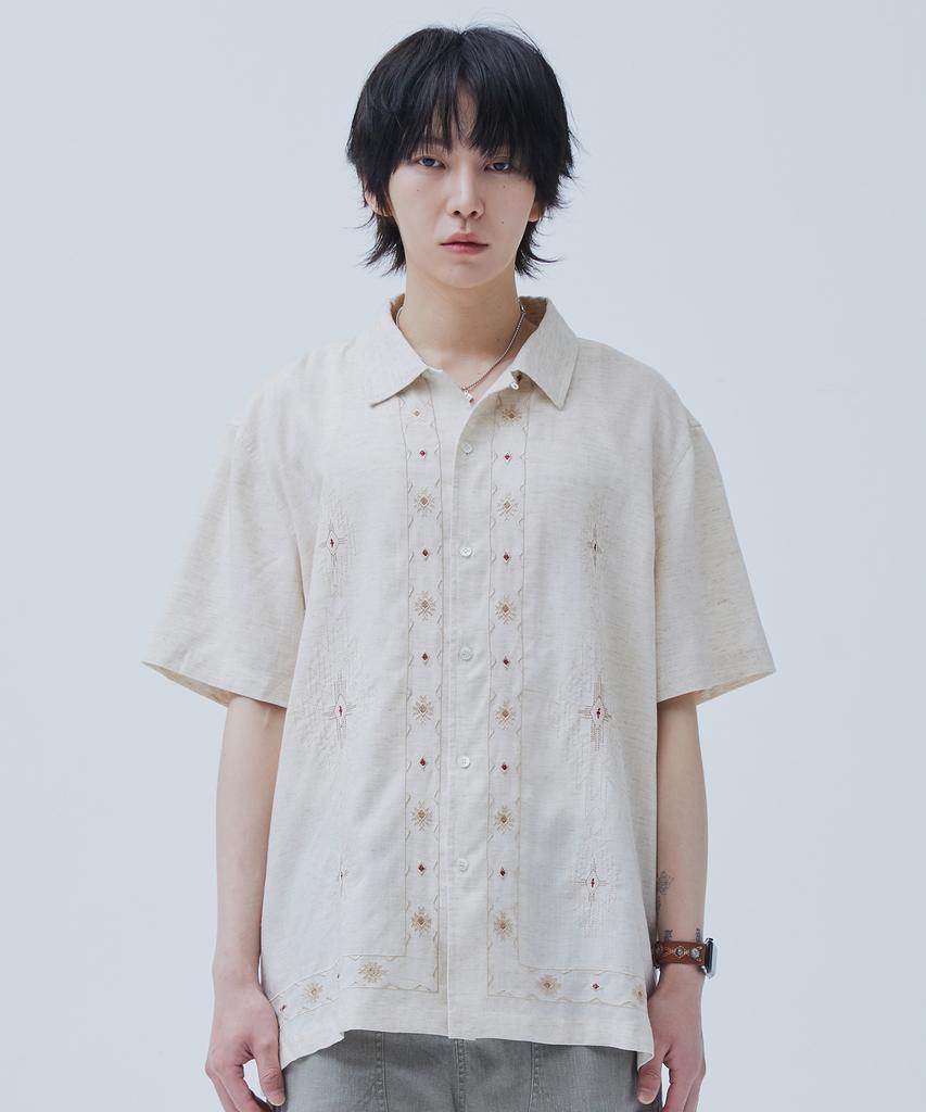OGARP Cuban Open Collar Half Shirt Melangebeige