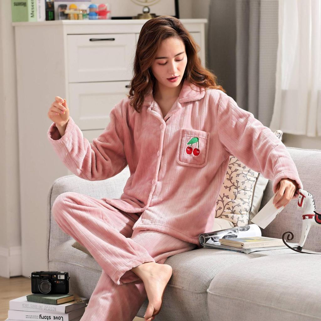 T-shirt Women Winter Flannel Pajama Set 