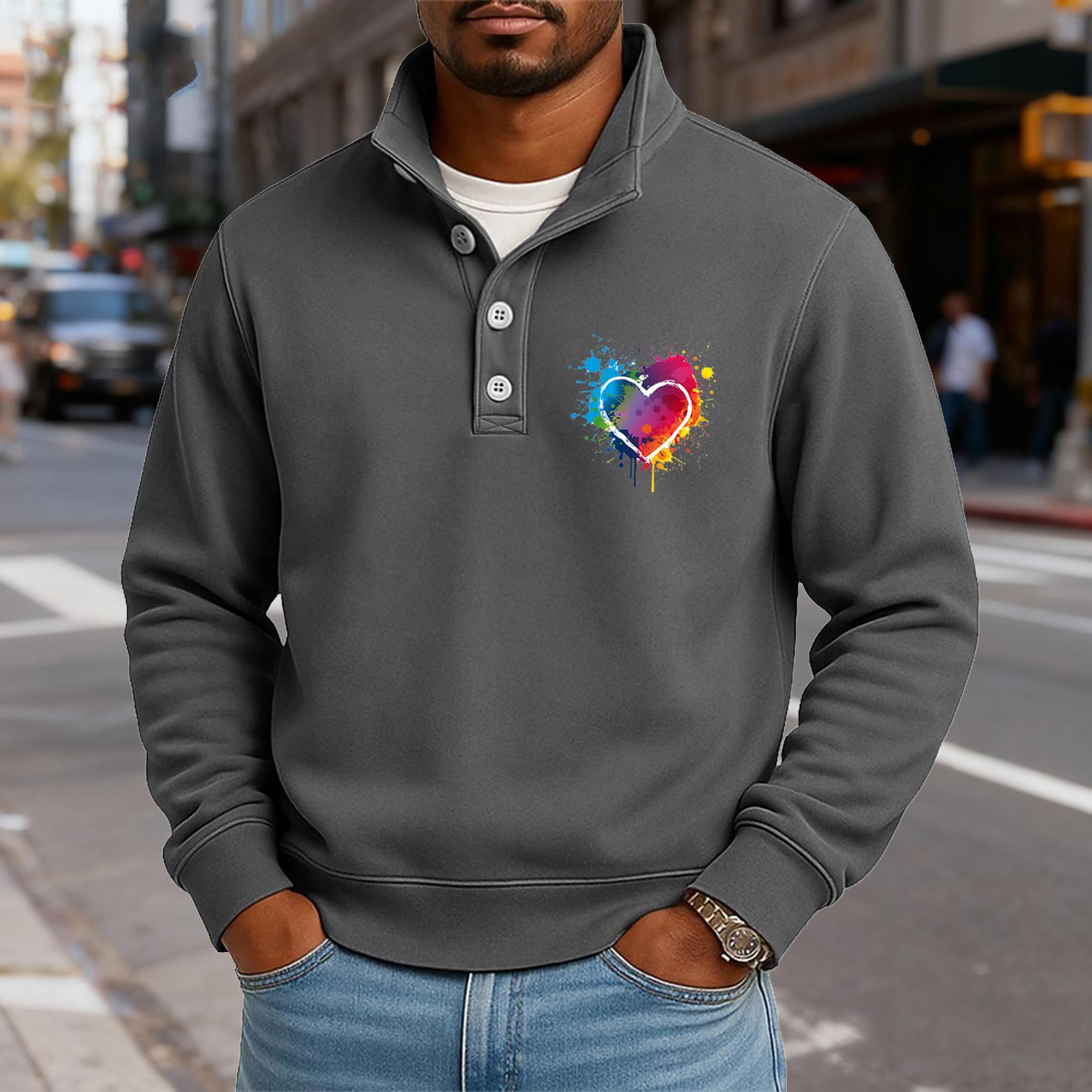 

Men s Casual Stand-Up Collar Long-Sleeve Top Print Button-Down Sweatshirt XL