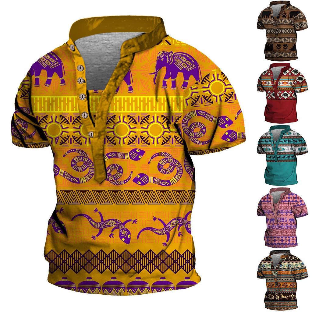 Evropské a americké pánské vintage topy s krátkým rukávem s digitálním potiskem