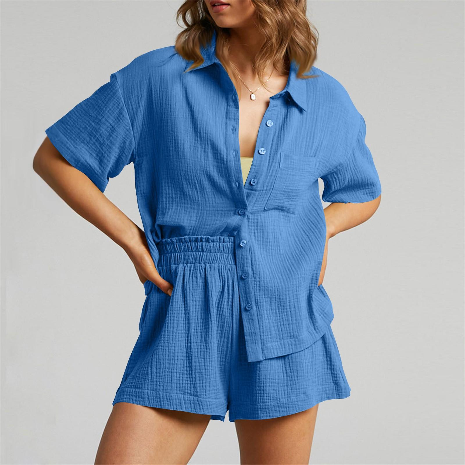 

Двухсекционный женский костюм летняя муслиновая рубашка и брюки одежда двухсекционный пляжный костюм двухсекционный женский костюм L