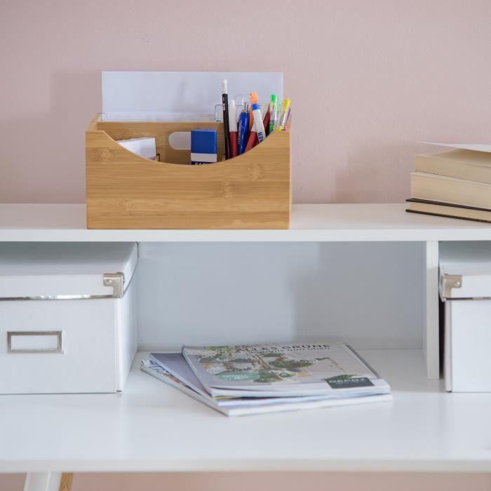 Relaxdays organiseur de bureau boîte de rangement bambou 4 compartiments avec poignée hxlxp: 12 x 25 x 18 cm, nature