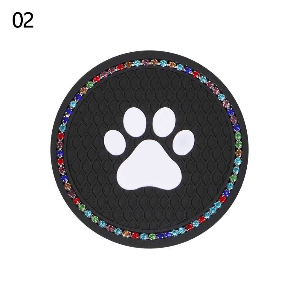 7CM Round Cup Holder Dog Paw Pattern Rhinestone Soft Silicone Anti Slip Mats Bling Crystal Car Coasters Interior Accessories