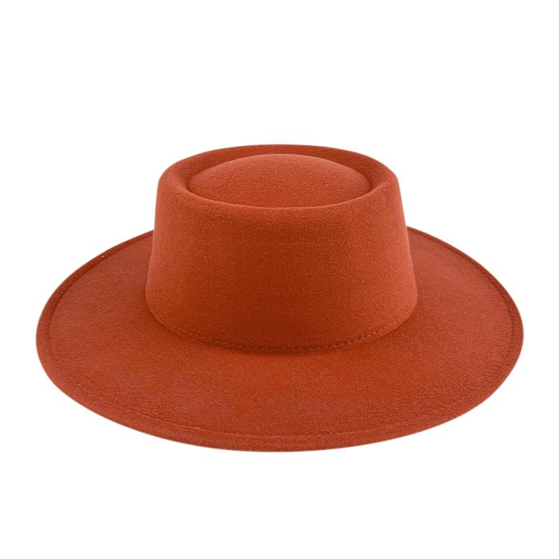 British style solid color big brim flat top top top hat French fashion jazz flat top woolen hat autumn and winter felt hat