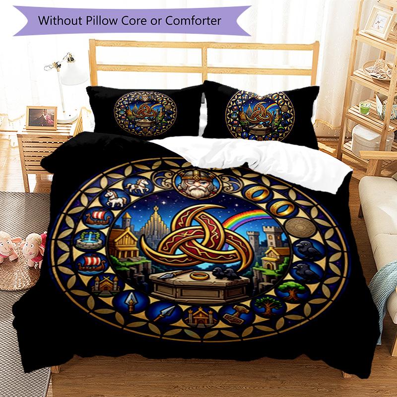 Mythology Symbols Pattern Bedding,Quilt Set Quilt Cover Pillowcase Home Birthday Gift (1*duvet cover+2*pillowcase,without core)