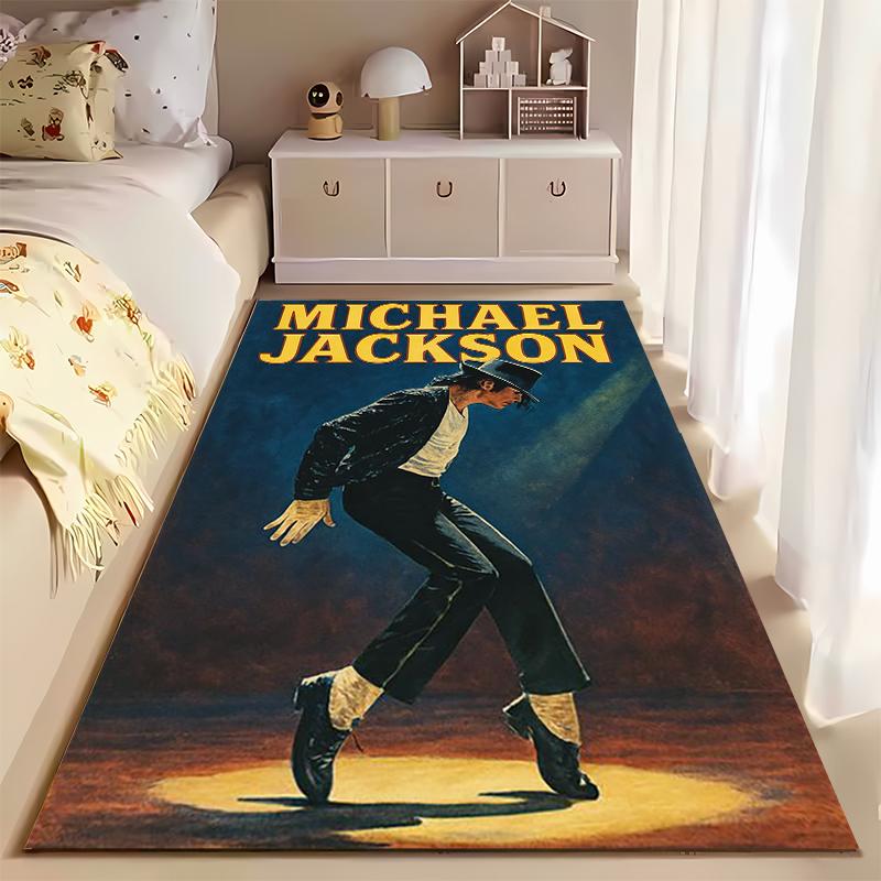 Music Legend Area Rug, Michael Jackson Moonwalk Top Hat Stage Spotlight Vintage Poster Print, Pop Fan Room Decor, Non-Slip Mat