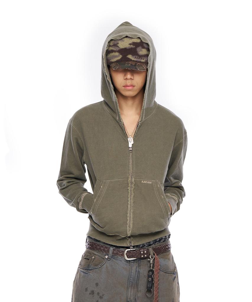Aakam Vintage Damaged Zip-Up Hoodie (Khaki)