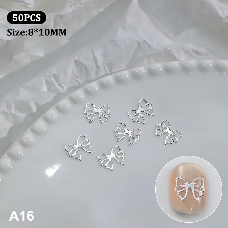 50 st Metalllegering Rosett Naglar Konst Dekoration Silver Guld Nagelberlocker DIY Manikyr Design Smyckestillbehör Verktyg