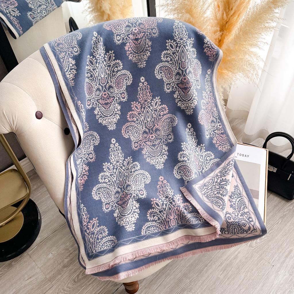 Women'S Autumn Winter Warm Faux Cashmere Scarf Jacquard Shawl Wrap Cozy Blanket Neck Protection
