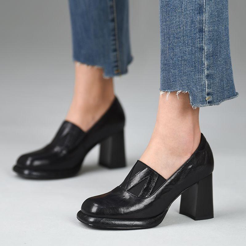 Fashion British style thick soles with round head small shoes 2024 spring and autumn new French not tired feet Mary Jane high heels