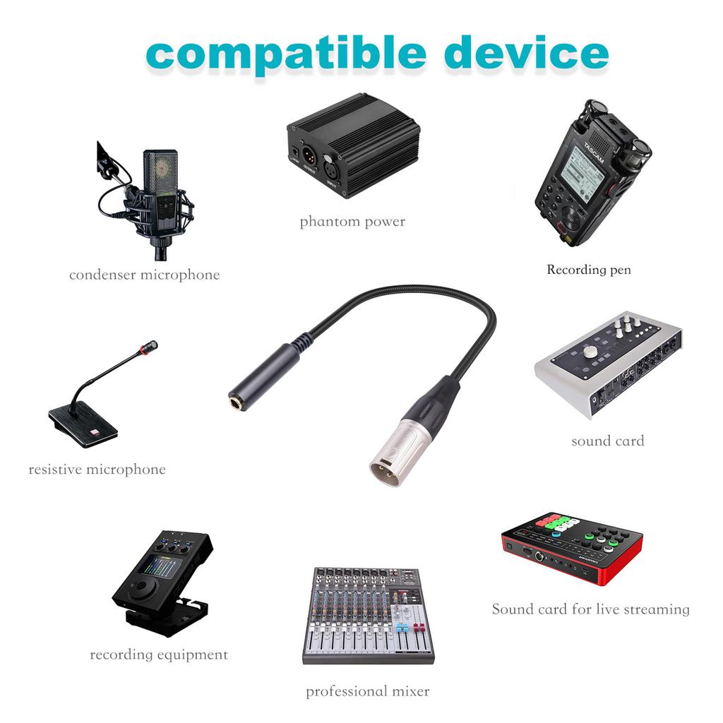 6.35mm Female To RMale Microphone Audioed Adapter Cable 1/4" TRS To RExtension Converter Cord for Guitar