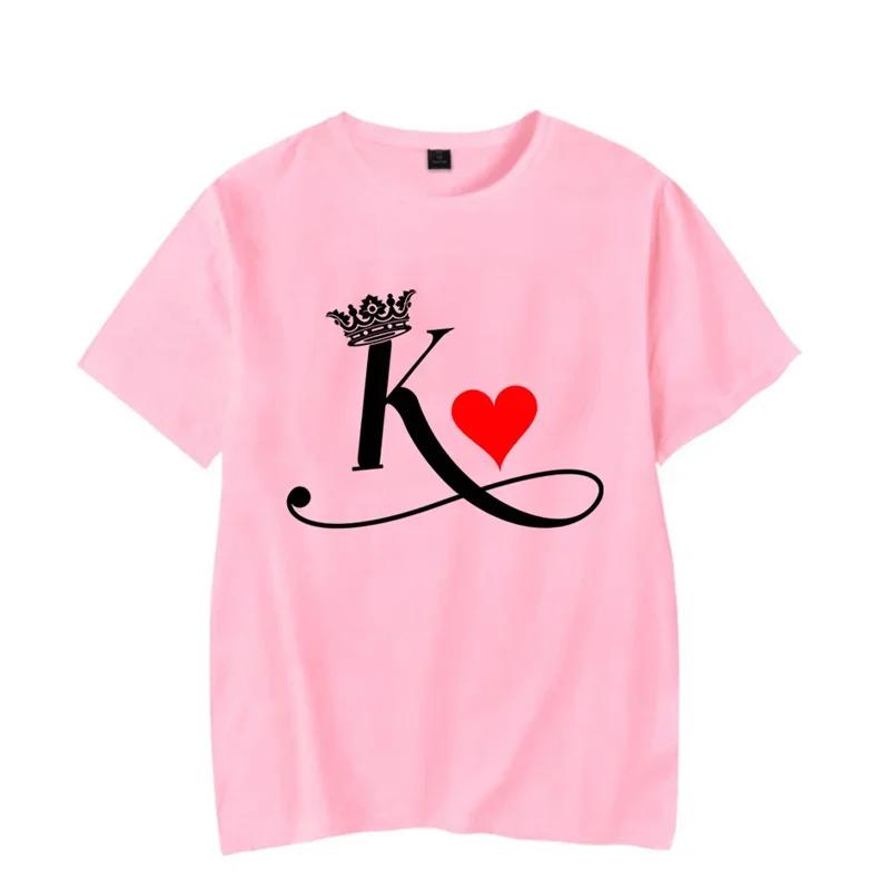 Fashion Letter Print Couple T Shirt For Lovers New Korean Shirt Chic King Queen Heart Graphic T Shirts For Couples