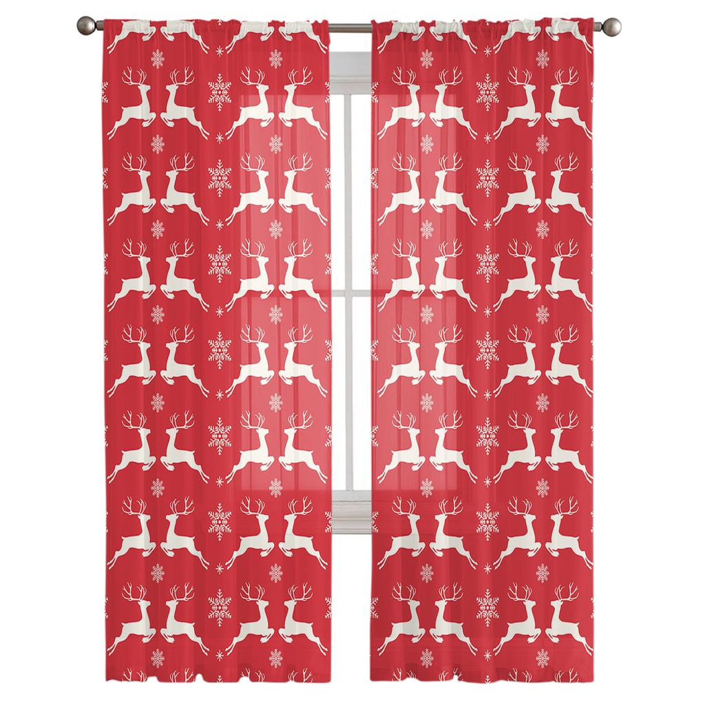 Jul Älg Snöflinga Textur Skira Gardiner För Barn Sovrum Vardagsrum Voile Gardiner Jul Kök Tyllgardin