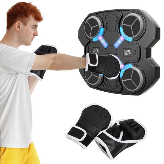 Mașină de box muzical cu mănuși, montată pe perete, compatibilă cu Bluetooth, electronică inteligentă cu LED-uri pentru antrenament de box, țintă, tampoane, echipament de antrenament la domiciliu