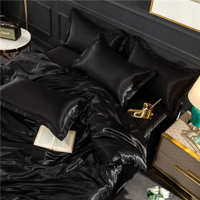Summer Ice Silk Duvet Cover Set Double Sided Soft Smooth Luxury Bedding for Single Person Dormitory