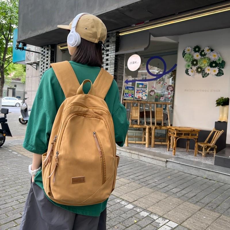 Color Simple Solid Letter Decoration Student Leisure Backpack For School