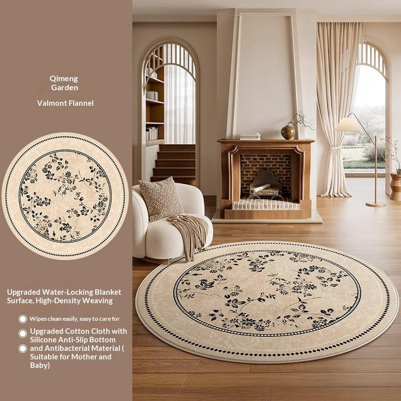 

Round Carpet Living Room High-end French Antique Style Bedroom Bedside Blanket Cloakroom Dressing Room Floor Mat diameter 80cm