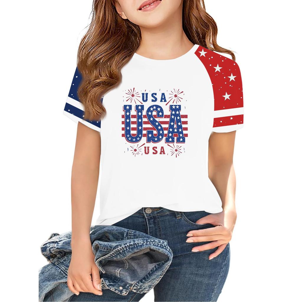 Tops For Youth Kids Boy And Girls 2-10 Years Round Neck Short Sleeve Trendy Tops