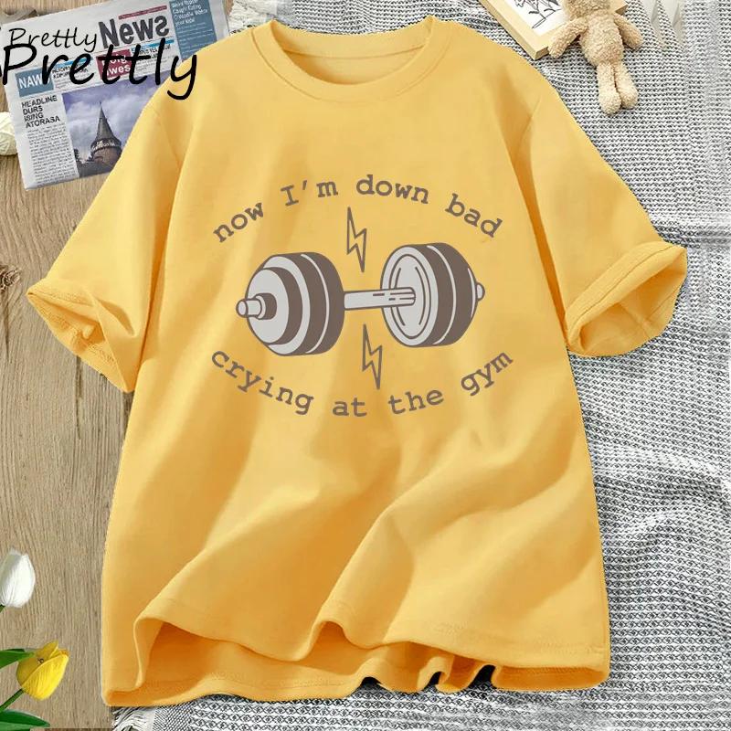Сейчас в упадке, плачу в спортзале, узор, футболка женская, футболка для спорта, веселая, для поднятия тяжестей, с коротким рукавом, женская одежда 3XL