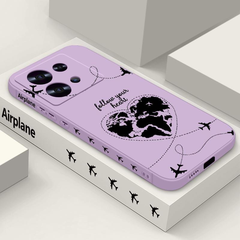 Airplane Heart Map Print Lanyard Case For Xiaomi 14T 13T 11T Pro Funda Redmi Note 14 13 Pro 5G 12 11 Soft TPU Silicone Cover