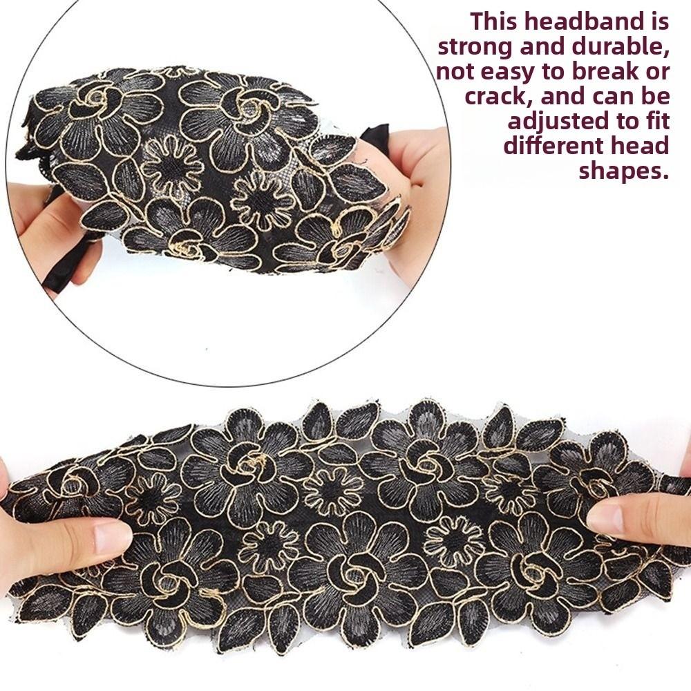Ins Wide Side Lace Mesh Hair Band Flowers Elastic Women Lace Hairbands Non Slip Hollow Pattern Hair Hoop Hair Accessories