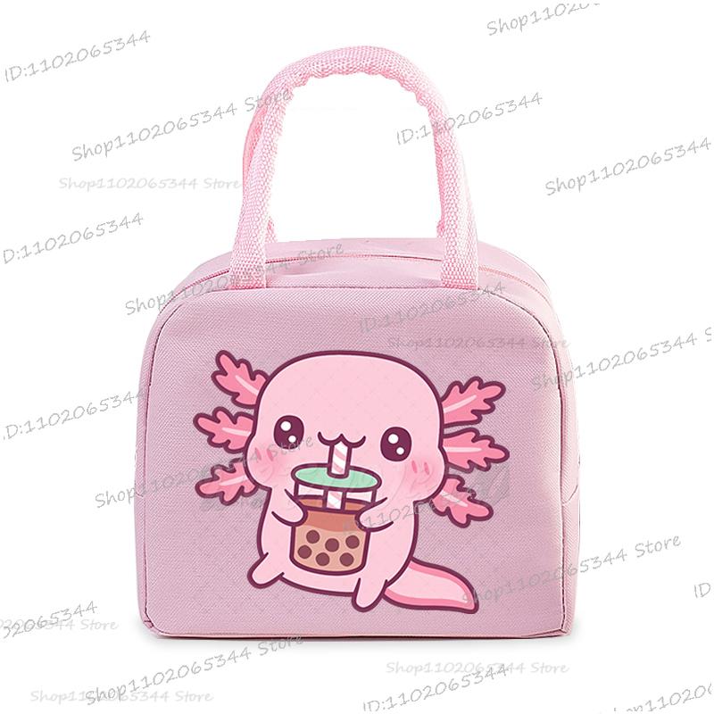 Funny Axolotl Series Lunch Bag Women Cartoon Axolotl Graphics Bento Thermal Handbags Thickened Insulation Kids Lunch Box Bag