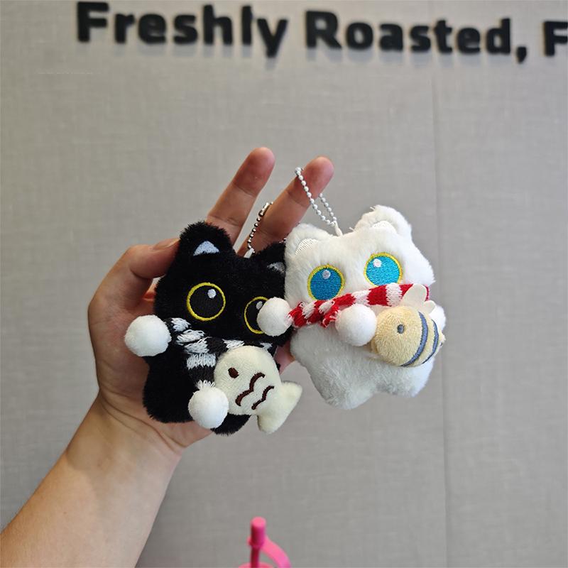 Quietschig Süße Schwarz Weiße Katze Plüschpuppe Kleiner Anhänger Schlüsselanhänger Cartoon Puppe Spielzeug Anhänger Schlüsselring Taschenanhänger Kindergeschenk
