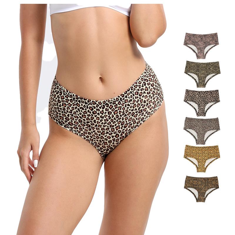European & American Women's Leopard Print High-Waist Cotton Panties - Seamless, Breathable, Sexy Knit.
