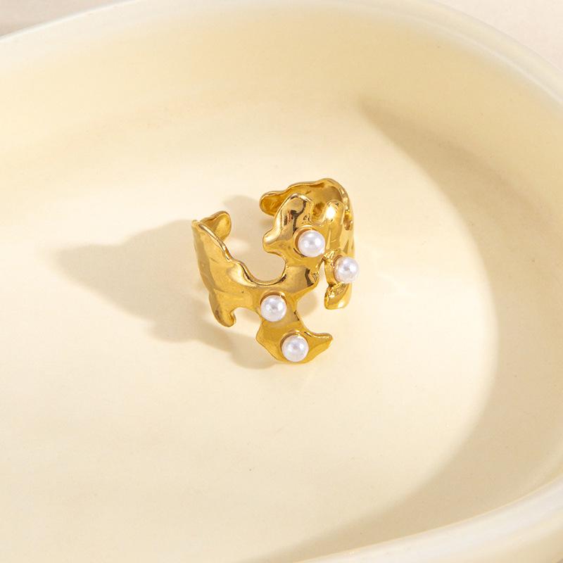 European-American Geometric Gold-Plated Stainless Steel Open Ring for Women