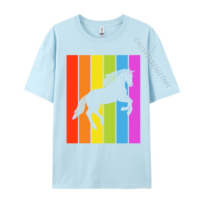 Cute Rainbow Horse Jumping Equestrian Image Casual Europe Tops Shirt Latest Cotton Tops Shirts Men's Men Tshirt Printed On