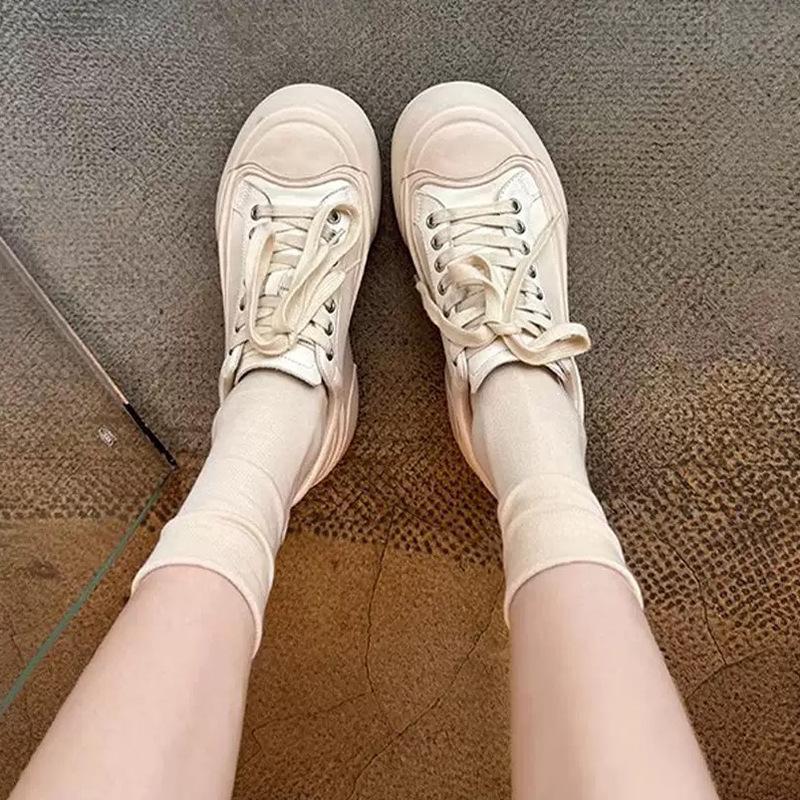 Horse Leather Version~ Versatile Round Head Casual Sports Board Shoes Lace-up Heightening Platform College Little White Shoes Women's 2025 New Models