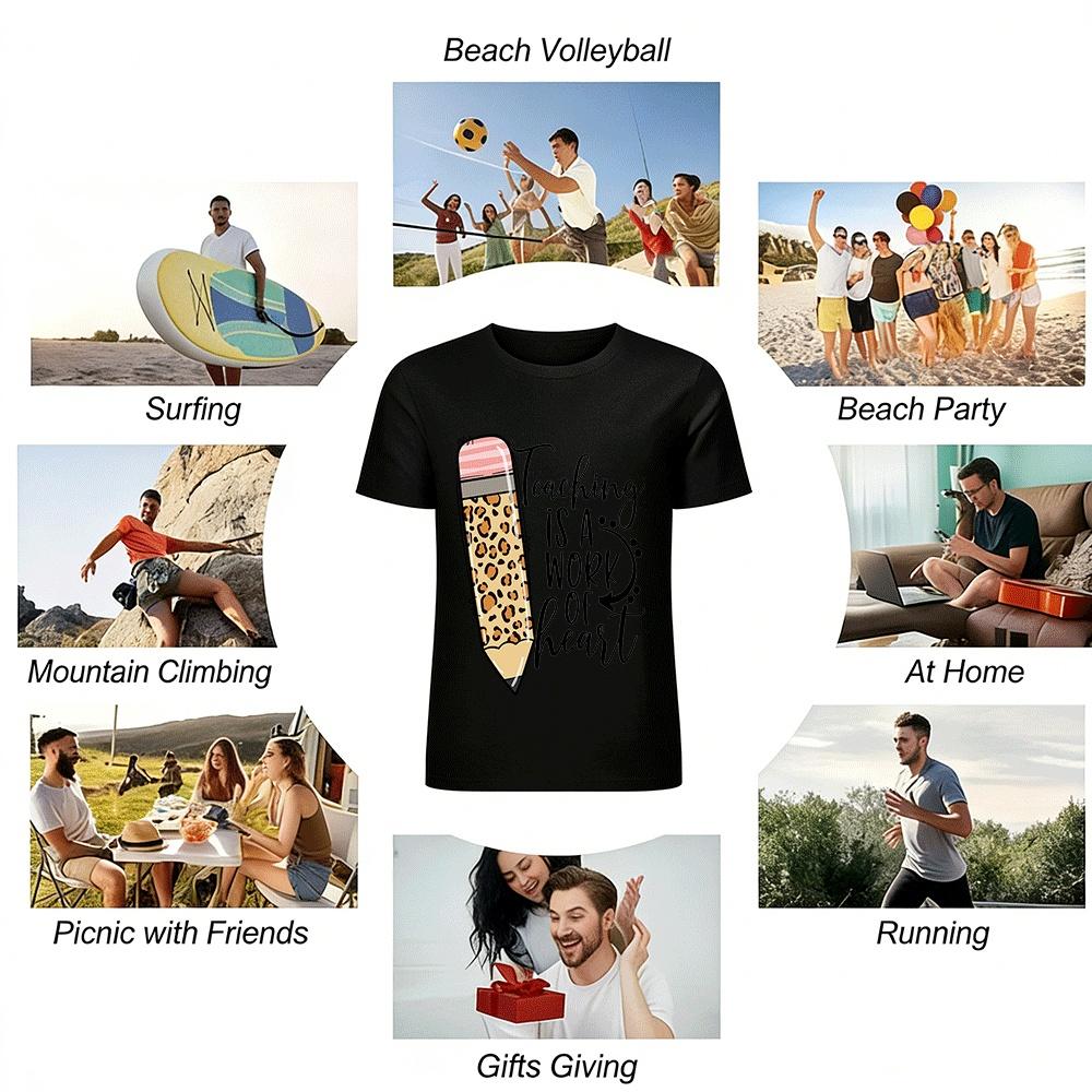 Teaching Is A Work Of Heart Leopard Print Teacher Appreciation Tee Pure cotton T-shirt