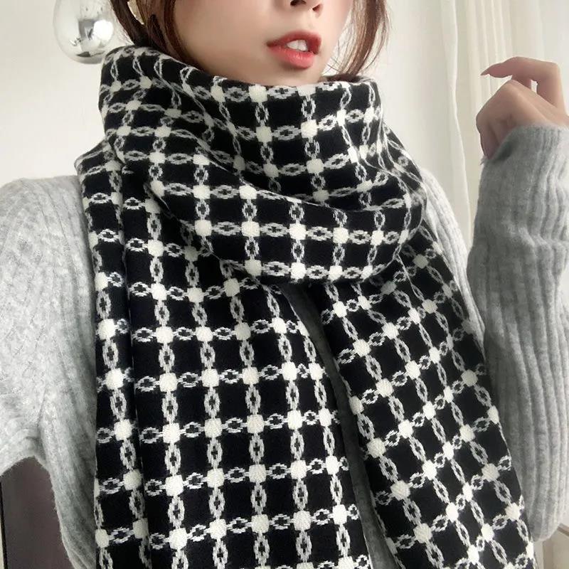 Women's Cashmere Scarf Soft Knitted Print Scarf Winter Lengthened Thick Temperament Shawl Scarf