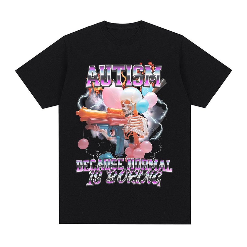 

Autism Funny Skeleton Meme T-shirts Men Women Clothing Vintage Horror Short Sleeves T-shirt Cotton Summer Oversized T Shirt T... 5XL різнокольоровий