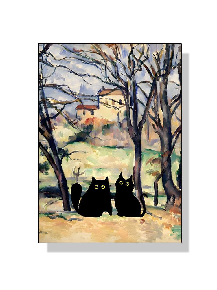Famous Art Gustav Klimt Kiss Van Gogh Monet Waterlily Black Cat Posters Canvas Painting Funny Animal Wall Art Room Home Decor