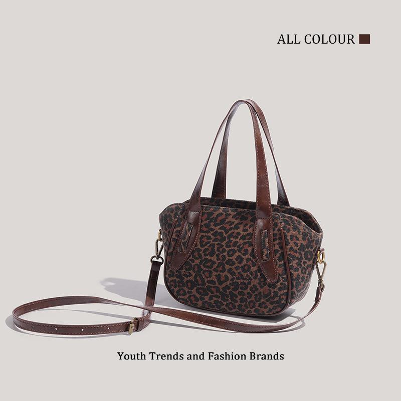 Bags Women's retro leopard print handbags Women's autumn and winter fashion versatile vegetable basket bags Commuter shoulder messenger bags