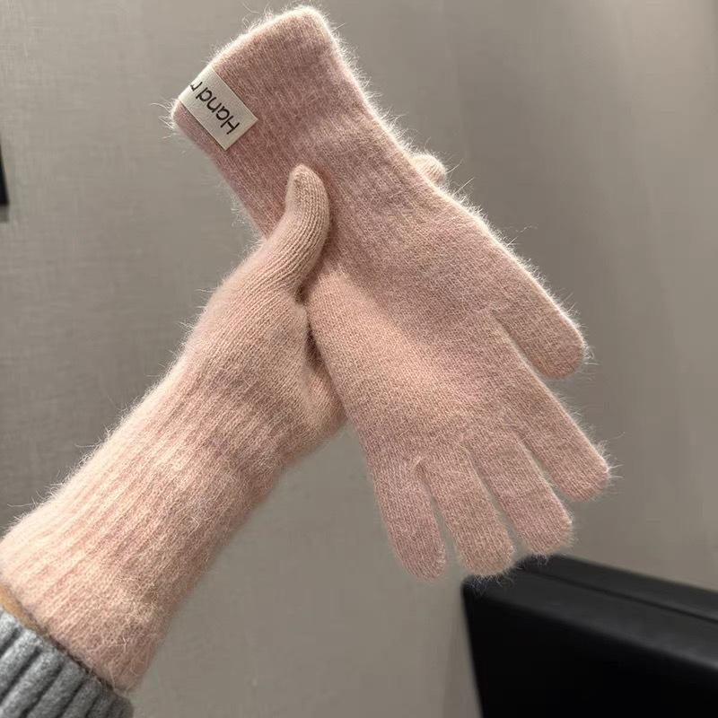 Extra Long Rabbit Hair Blue Knitted Wool Gloves for Women in Winter Korean Version Thickened Warm  Cycling  Touch Screen