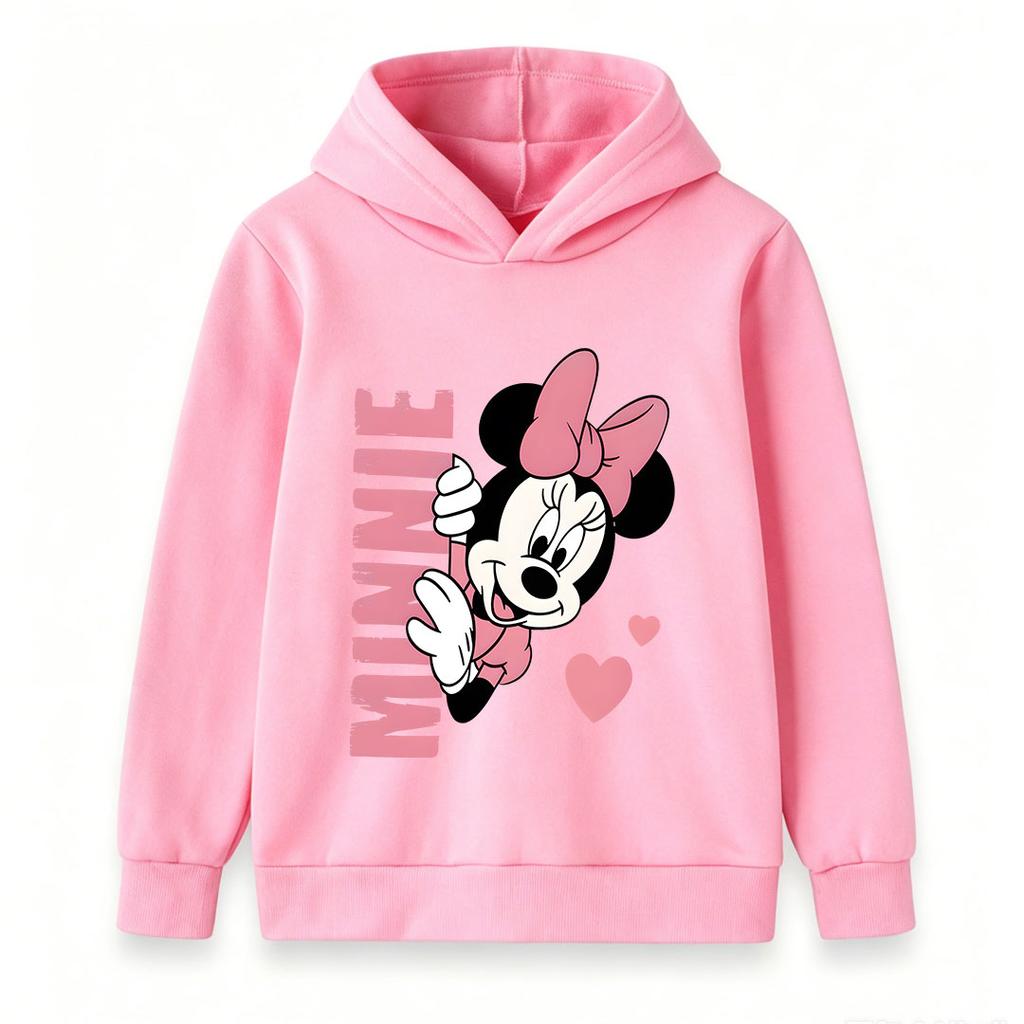 Cute Cartoon Mouse Print Kids Unisex Pullover Hoodie, Soft Casual Long Sleeve Sweatshirt for Boys Girls, Lovely Heart Pattern Cozy Hooded Tops
