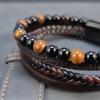 2026 New Beads Tiger's Eye Stone Bracelet for Men Four Layers Leather Bracelet with Stainless Steel Magnet Male Jewelry Gift