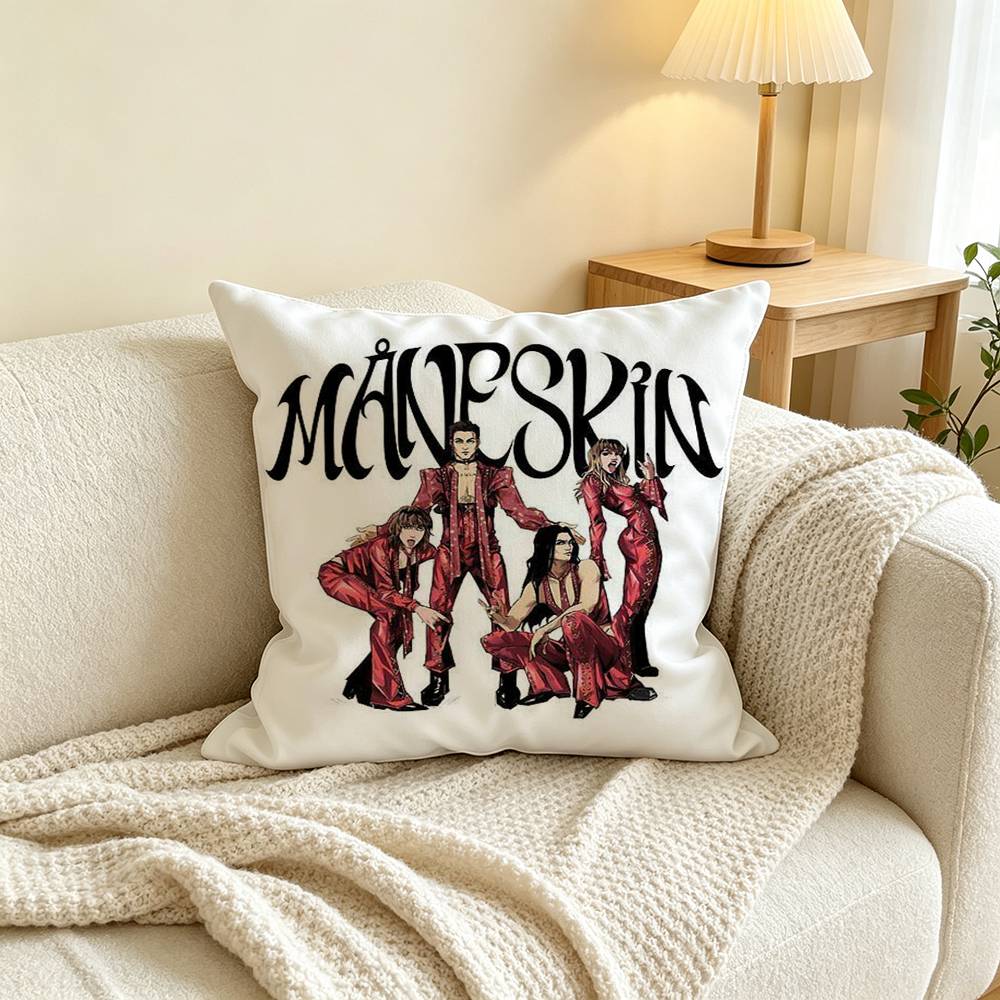 Rock Music Band M-Maneskin Pillow Case Square Double-Sided Sofa Cushion Cover Bedroom Bedside Pillow